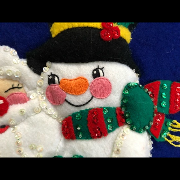 Bucilla Santa & Frosty CHRISTMAS PALS Blue Felt Tree Skirt Kit 83668 COMPLETED - Picture 11 of 13